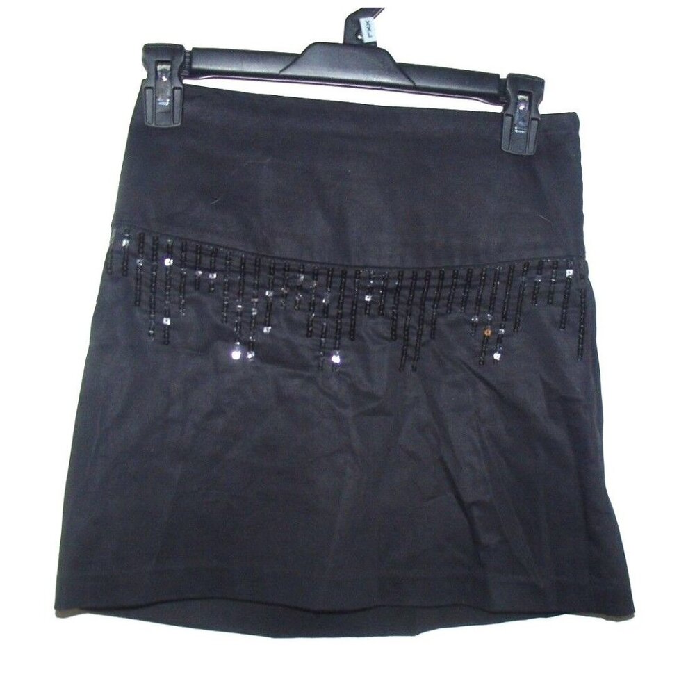 Free People Anthropologie Womens Black Sequin‎ Mini Skirt Size 2 Elastic Waist